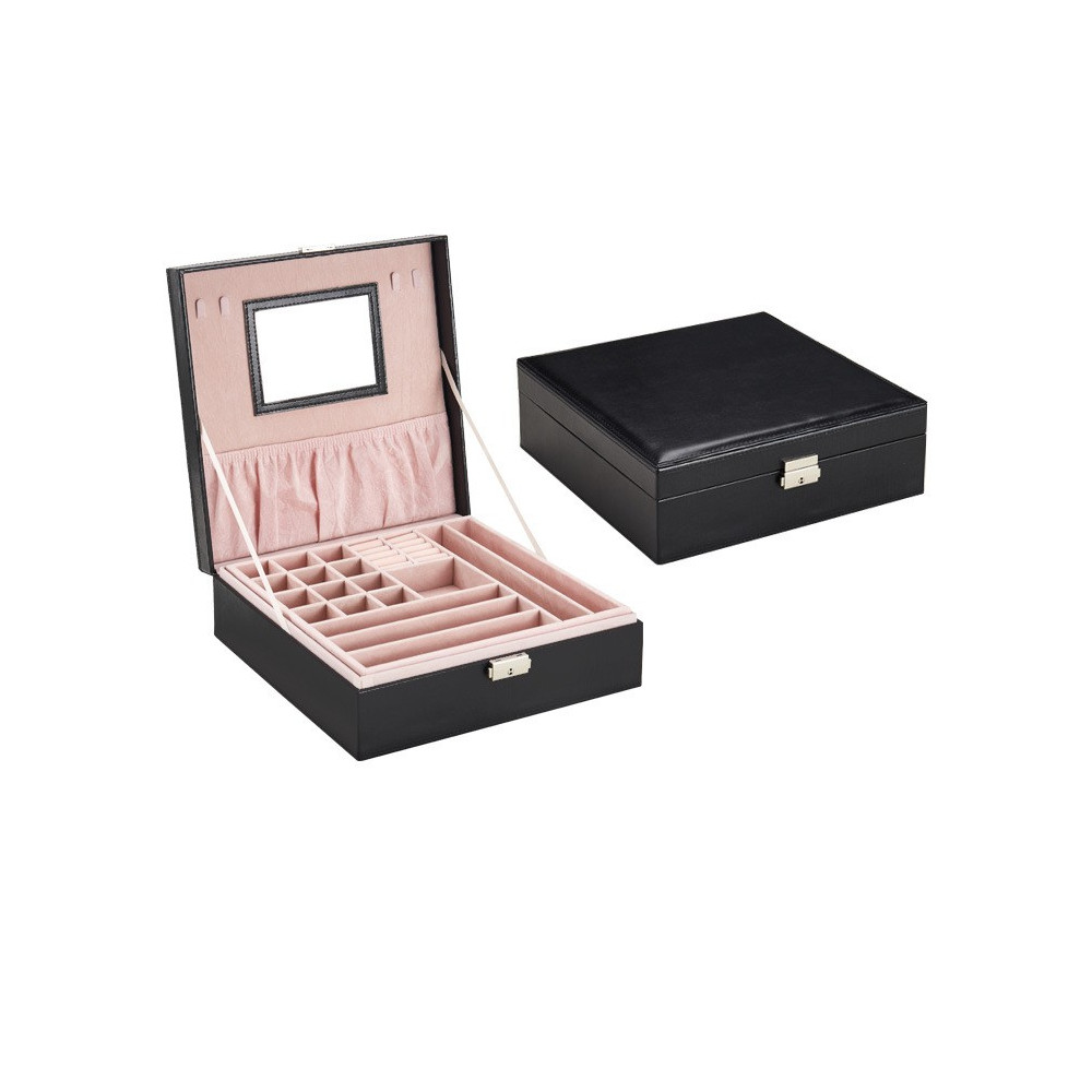 Луксозна кожена кутия за бижута с две нива и огледало
