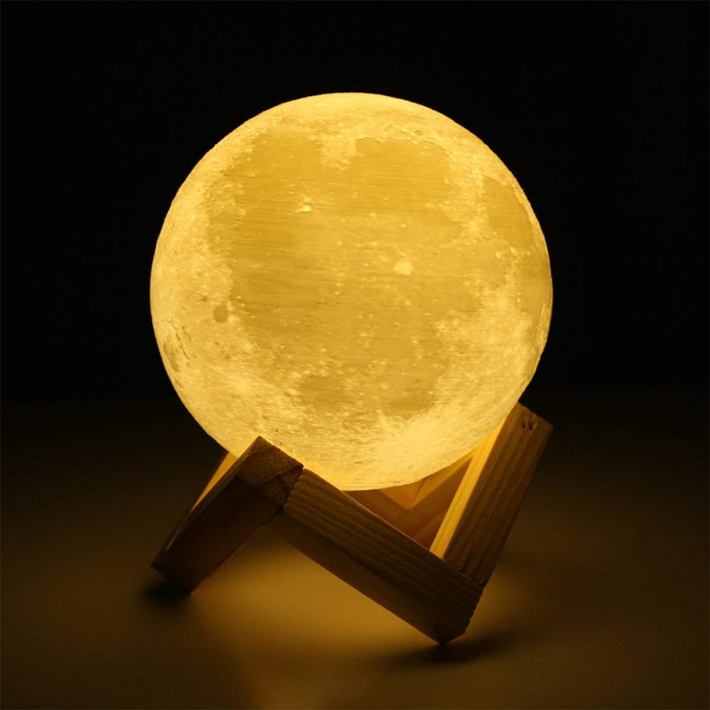 3D лампа със стойка Луна с активиране чрез почукване - 1