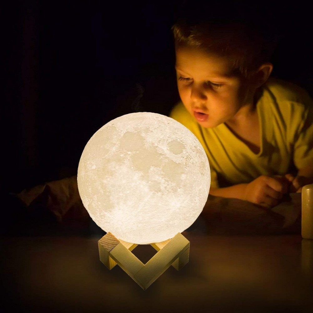 3D лампа със стойка Луна с активиране чрез почукване - 8