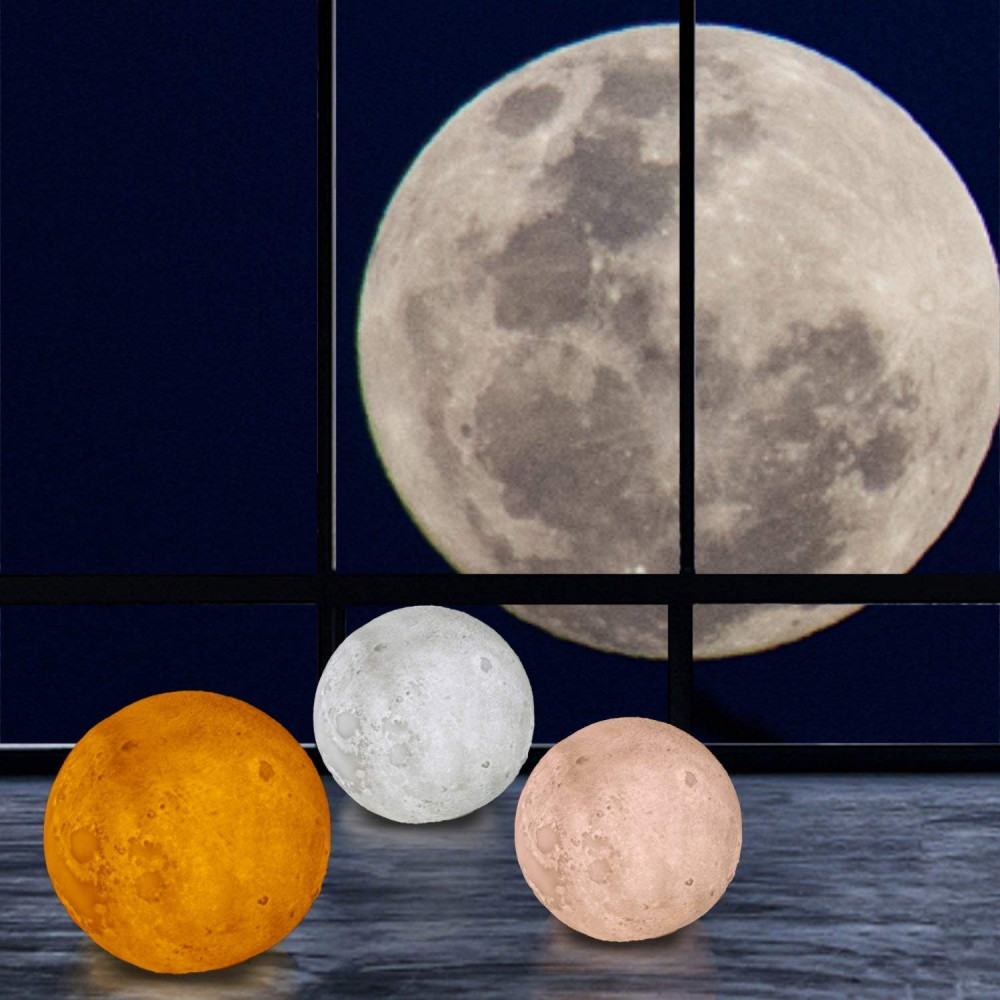 3D лампа със стойка Луна с активиране чрез почукване - 4