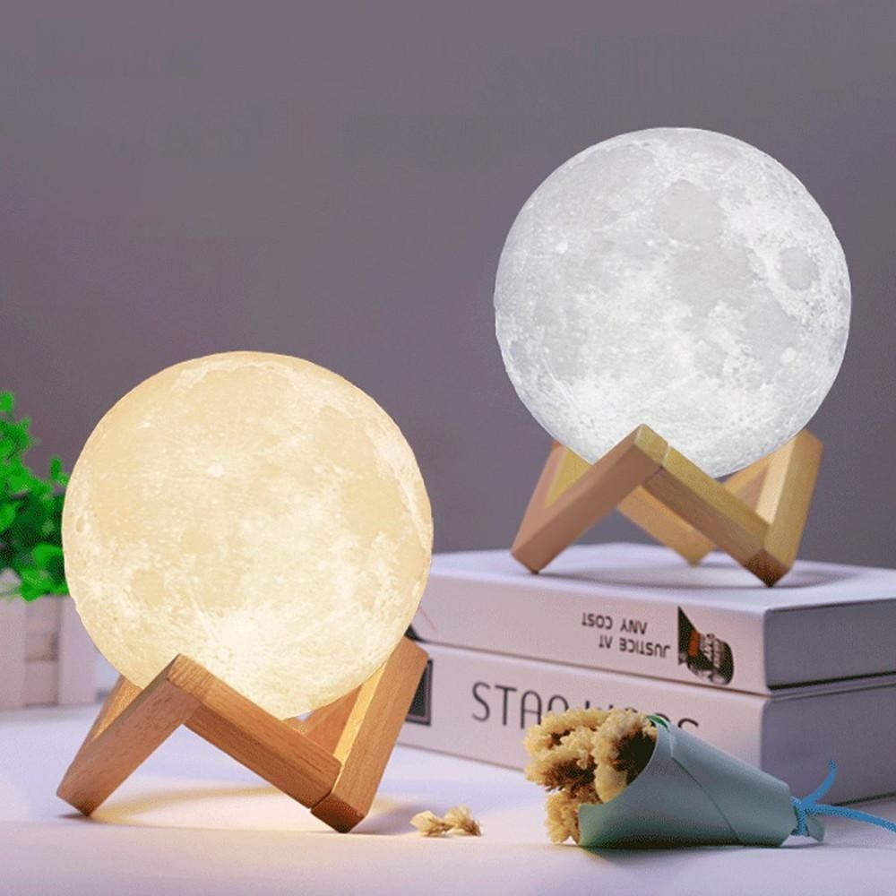 3D лампа със стойка Луна с активиране чрез почукване - 5