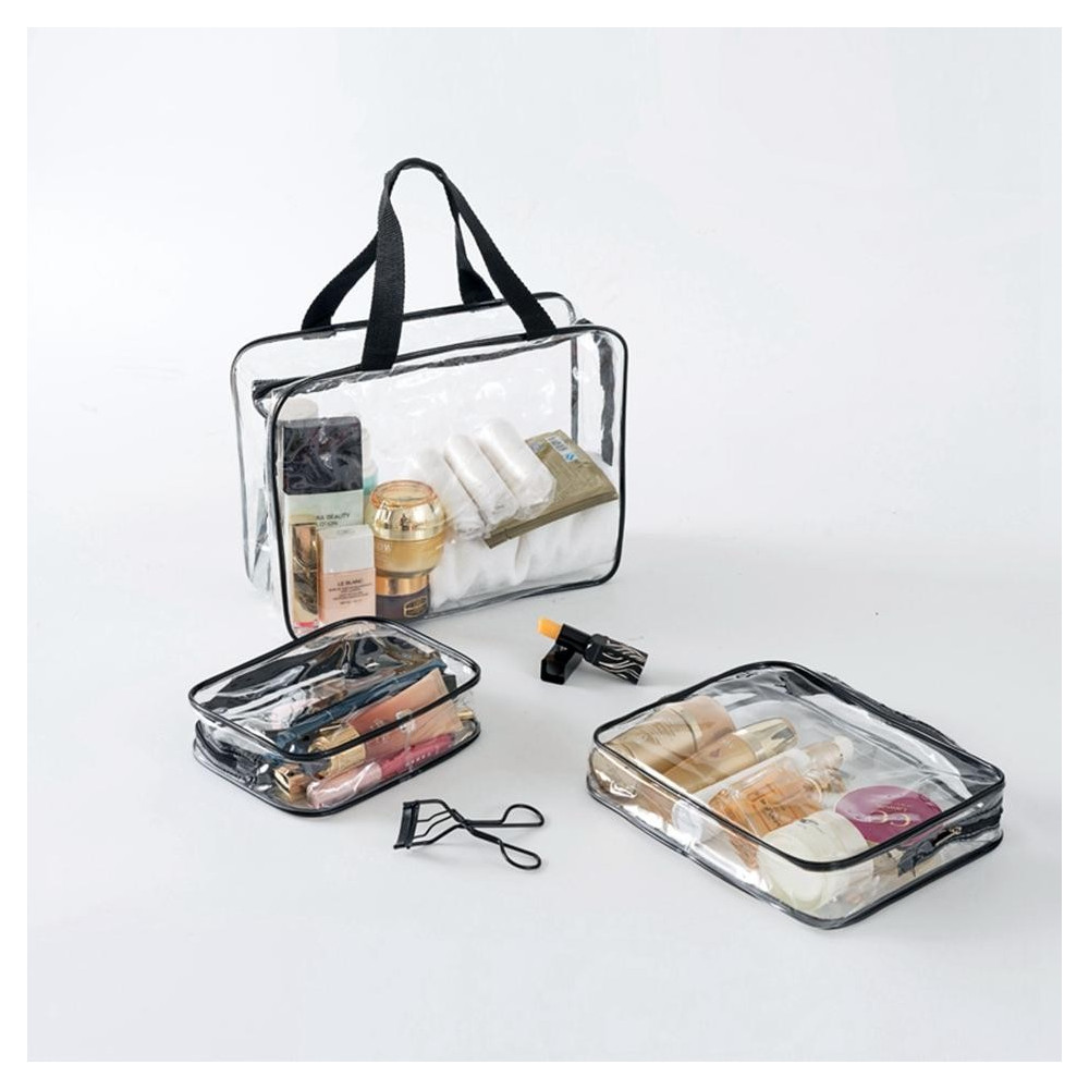 К-т от 3бр. прозрачни чантички с цип за козметика при пътуване - 3