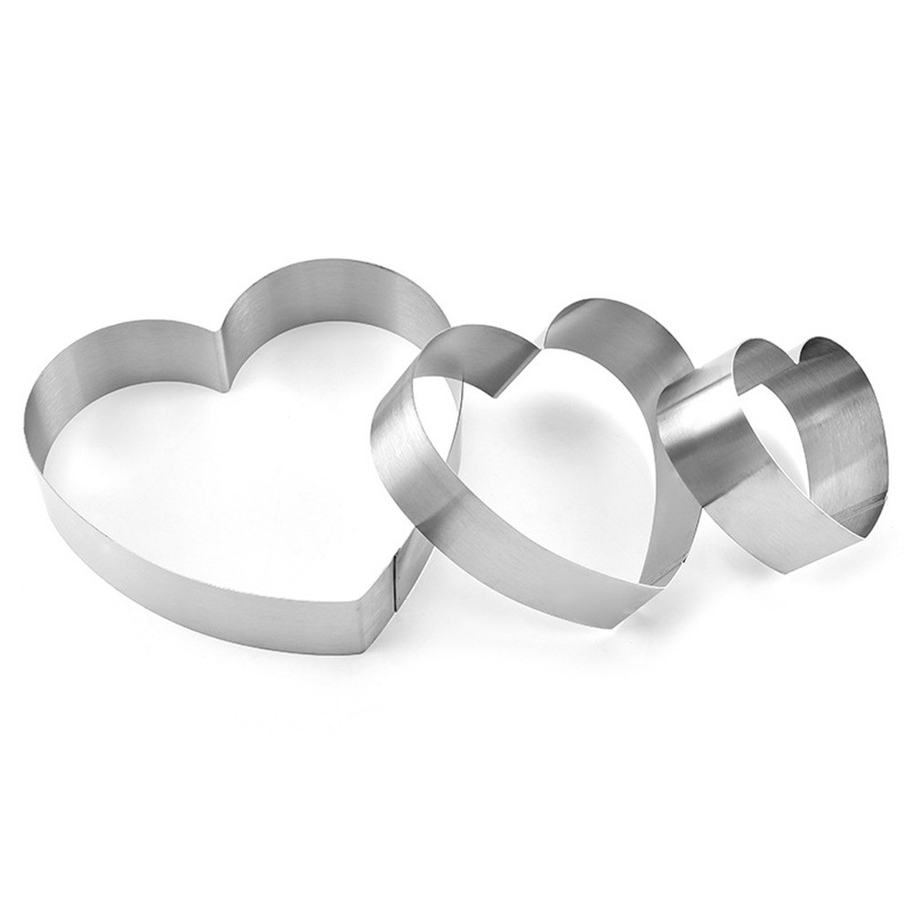 Комплект 3бр метални рингове за торти с форма на сърце