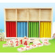 Математическа кутия с цветни пръчици и дървени плочки с цифри