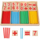 Математическа кутия с цветни пръчици и дървени плочки с цифри