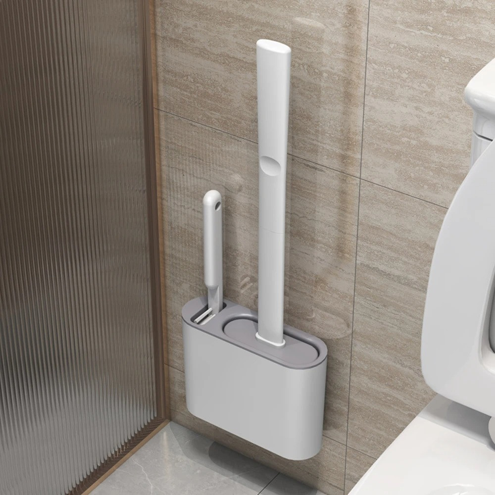 Комплект силиконова четка и PVC четка за тоалетна със стойка