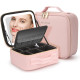 Куфар за грим с огледало и LED осветление - розов цвят