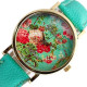Дамски часовник с цветя - Зелен