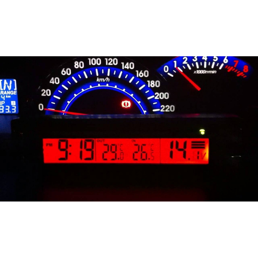Часовник за кола с термометър и волтметър