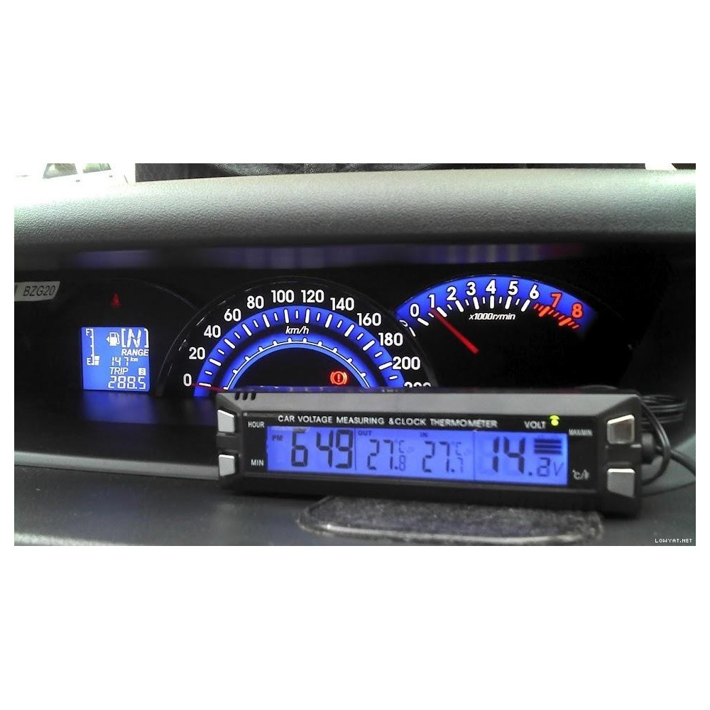 Часовник за кола с термометър и волтметър