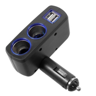 Двоен разклонител за запалка + 2бр. USB