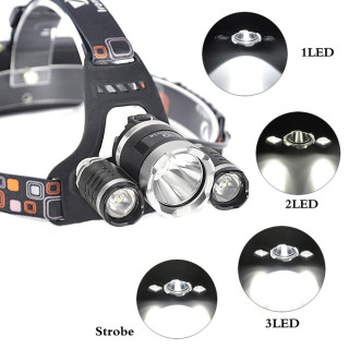 Челник с 3 диода 1х T6 + 2х CREE XPE и мощност 3000lm 30W