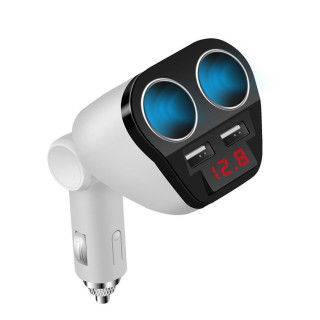 Волтметър в разклонител за запалка с 2 гнезда и 2бр. USB - 1