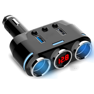 Волтметър за кола в 3-ка разклонител за запалка с 2бр. USB - модел B39 - 1