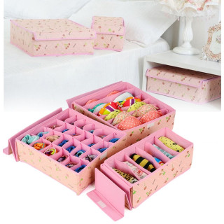 Комплект от 3бр. розови органайзери за бельо и чорапи с капаци - 1