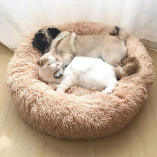 Кръгло легло с плюшена козина за кучета и котки