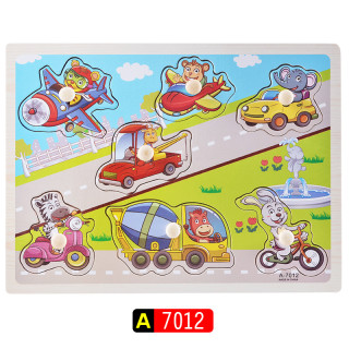 Цветен дървен пъзел за най-малките с дръжки за развитие на моториката