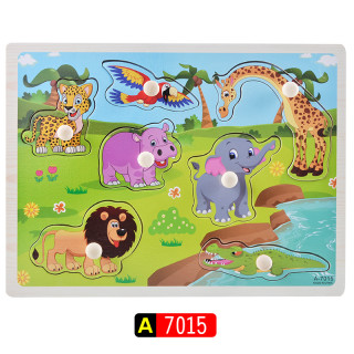 Дървен монтесори пъзел с дръжки за деца над 12 месеца