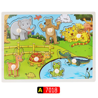 Занимателни дървени пъзели с дръжки с животните от джунглата