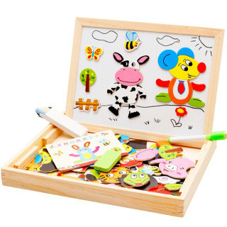 Магнитен пъзел с двустранна дъска за рисуване с маркер и тебешир