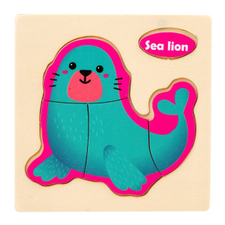 Релефен детски пъзел от дървени елементи Тюленче от четири части