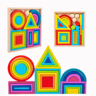 Детски комплект Монтесори строителни блокове Rainbow Wood Box