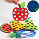 Детска Монтесори играчка за промушване - Плодове с червейчета на шнур