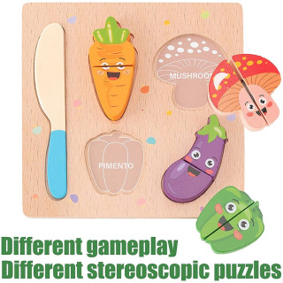 Детски комплект зеленчуци от дърво за рязане с велкро лепенки - Пъзел
