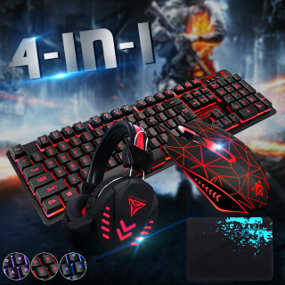 Геймърски комплект лед клавиатура, лед мишка и слушалки и подложка за мишка