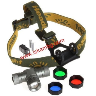 Акумулаторен CREE Q5 LED челник с регулировка на фокуса с 3 филтъра - 19