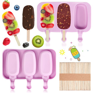 Силиконов молд за 3 броя сладолед на клечка с овална форма