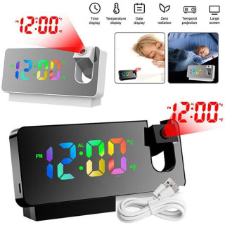 Настолен часовник с многоцветен дисплей и проекция на стена или таван
