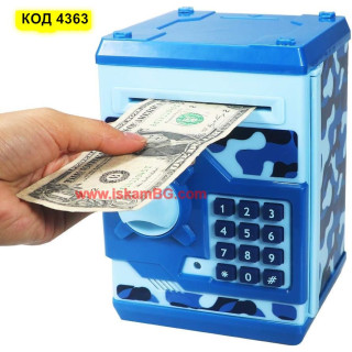 Електронна детска касичка сейф, син камуфлаж