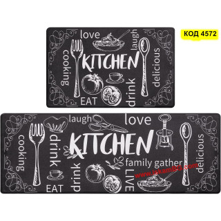Водоустойчива пътека за кухня от две части Kitchen Love - ЧЕРНО-БЯЛ