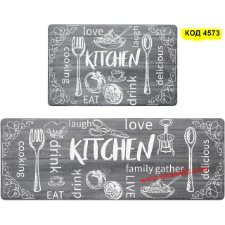 Водоустойчива пътека за кухня от две части Kitchen Love - Сиво-черно-бяло