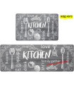 Водоустойчива пътека за кухня от две части Kitchen Love - Сиво-черно-бяло
