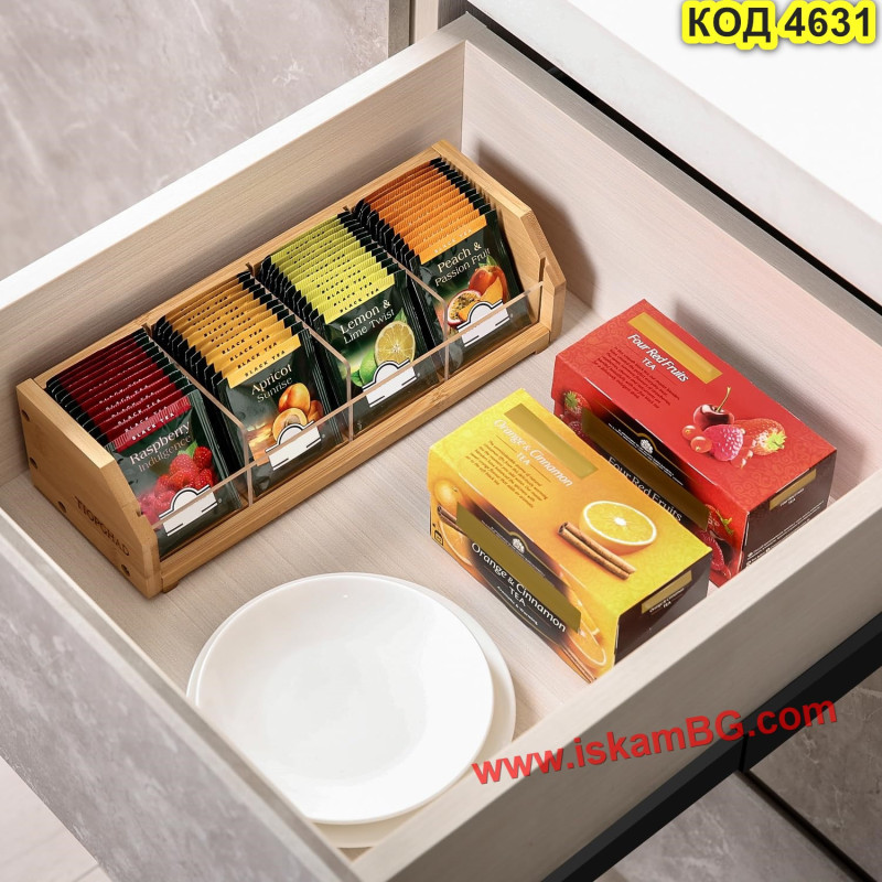Бамбуков органайзер за чай, 3 етажа | 12 отделения | iskamBG.com