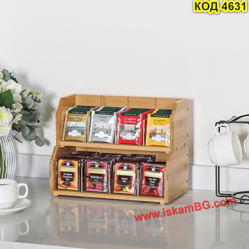 Бамбуков органайзер за чай, 3 етажа | 12 отделения | iskamBG.com