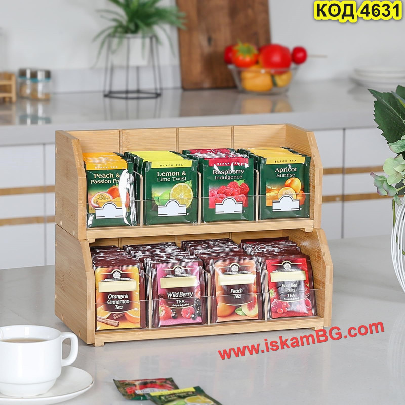 Бамбуков органайзер за чай, 3 етажа | 12 отделения | iskamBG.com