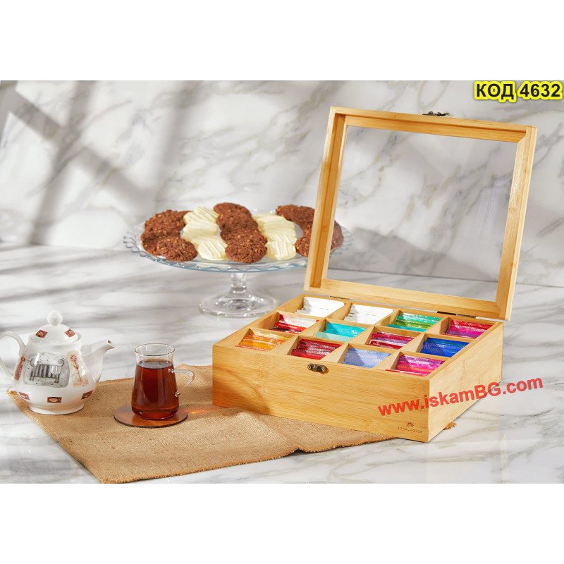 Бамбукова кутия за чай с 12 отделения | Елегантно съхранение