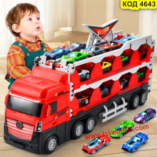 Голям Камион с 24 Колички и Трансформираща Писта 207 см | Автовоз играчка