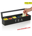 Черна дървена кутия за чай с 6 отделения