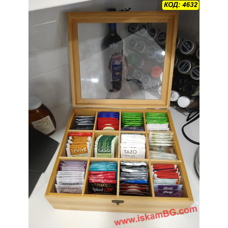 Бамбукова кутия за чай с 12 отделения | Елегантно съхранение
