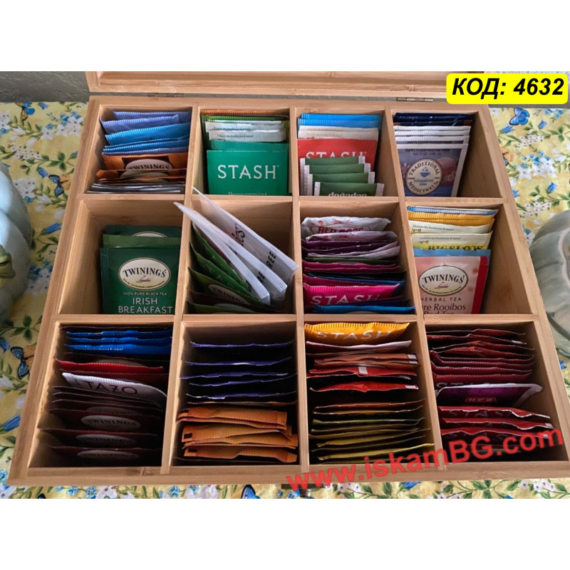 Бамбукова кутия за чай с 12 отделения | Елегантно съхранение