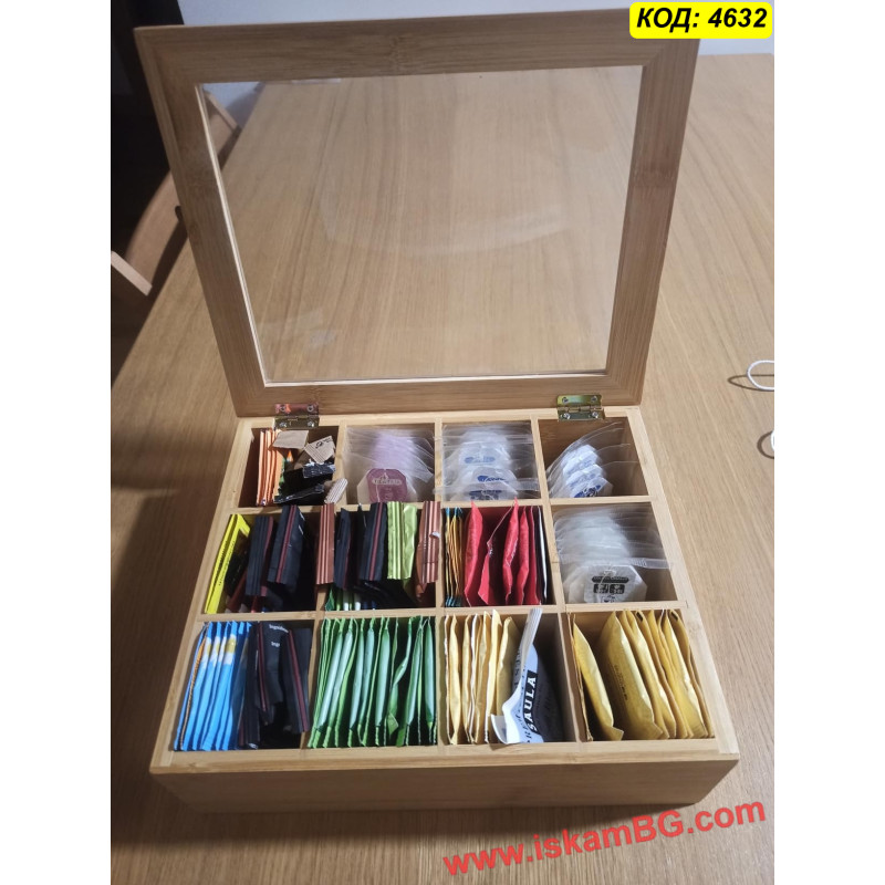 Бамбукова кутия за чай с 12 отделения | Елегантно съхранение