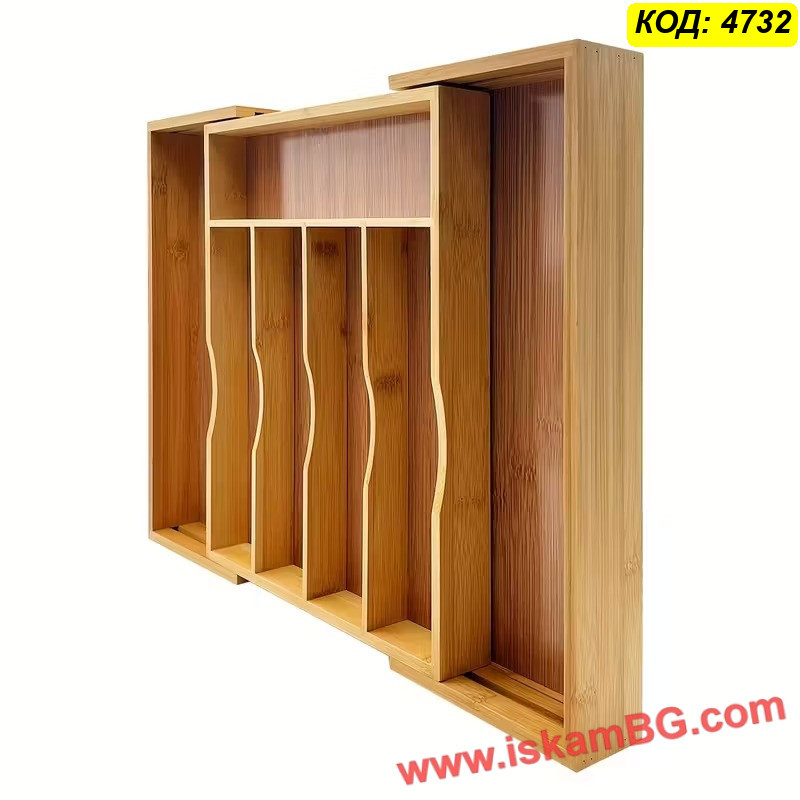 Регулируем бамбуков разделител за прибори – 7 отделения