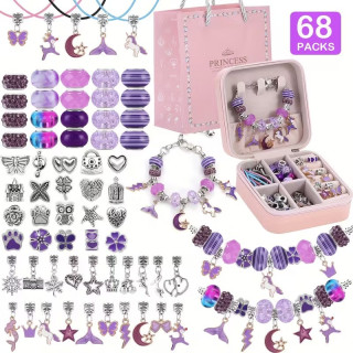 Детски комплект за изработка на бижута – 68 части | Гривни, мъниста и висулки