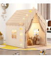 Детска Палатка Къща с 2 Прозореца – Бежово Каре