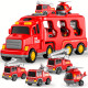 Камион Автовоз Пожарна | Комплект с колички и хеликоптер | Играчка