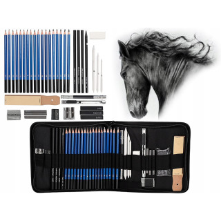 Комплект за Скициране 33 Части | Графитни Моливи и Въглени